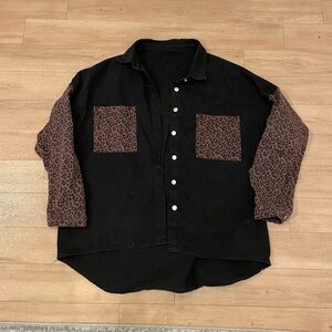 Happy sailed women’s leopard contrast denim oversized jacket